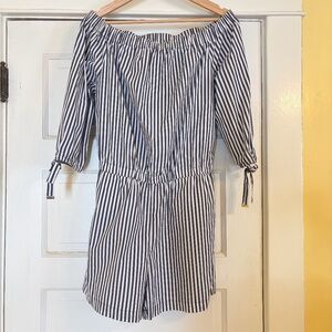 Michael Kors Women's Romper Shorts Striped Off-Shoulder M Nautical Spring Preppy